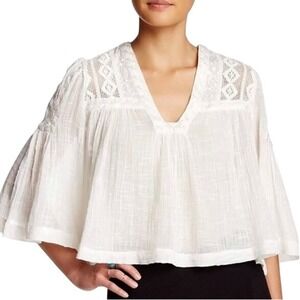 Free People Women's Size Medium White Cotton Lace Detail Boho Peasant Blouse Top